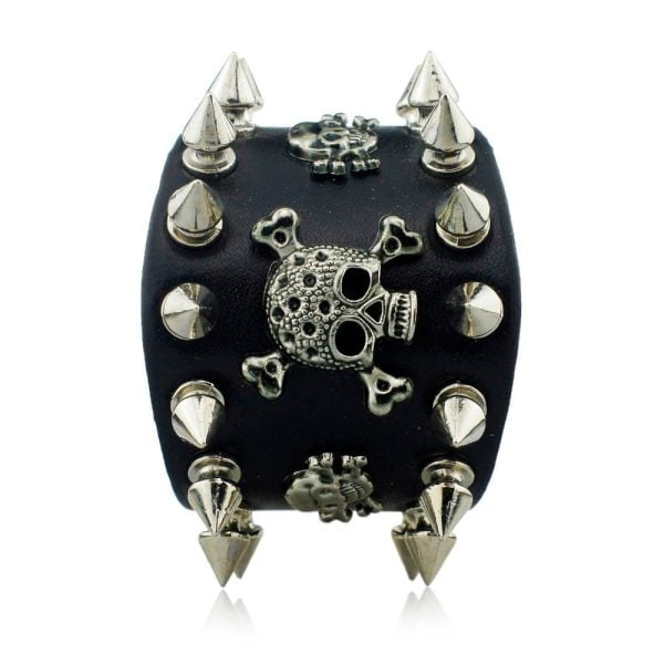 1 Unique Rock pointes Rivet gothique squelette cr ne Punk Biker large manchette Bracelet en cuir S059 min
